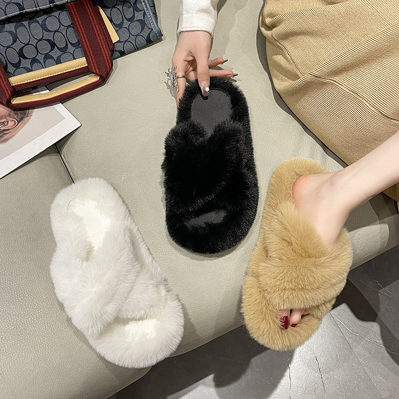 新款网红毛绒拖鞋女可爱毛毛拖外出保暖毛拖鞋耐磨毛拖ins居家拖