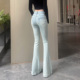 女2025早秋立体线提臀弹力长裤 杨杨 浅蓝色双扣紧身微喇叭牛仔裤