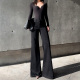 高腰宽松遮肉直筒拖地长裤 女冬季 黑色加绒微喇叭阔腿牛仔裤 杨杨