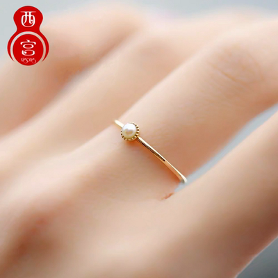 925纯银戒指女珍珠镶闭口豆豆