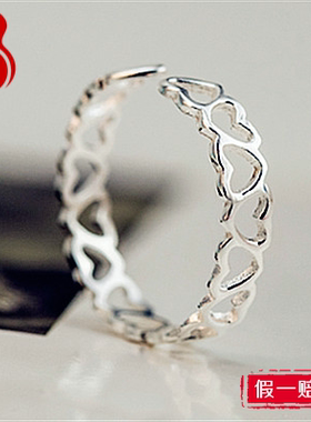 s925纯银戒指女爱心形小清新镂空