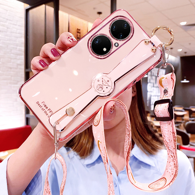 华为P50E硅胶日韩保护壳斜挎挂绳