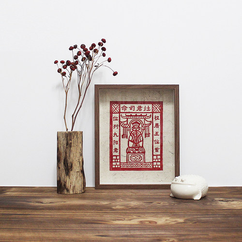 手工木刻版画灶王爷家境殷实