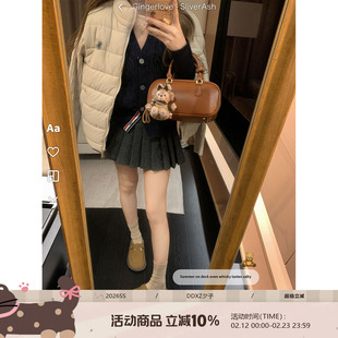 DDXZ夕子简约百搭立领拉链外套拼接麻花针织袖小个子短款羽绒服女