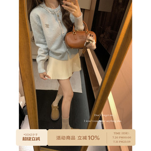 时髦设计感短款 DDXZ夕子减龄百搭针织开衫 学院风别针圆领珍珠毛衣