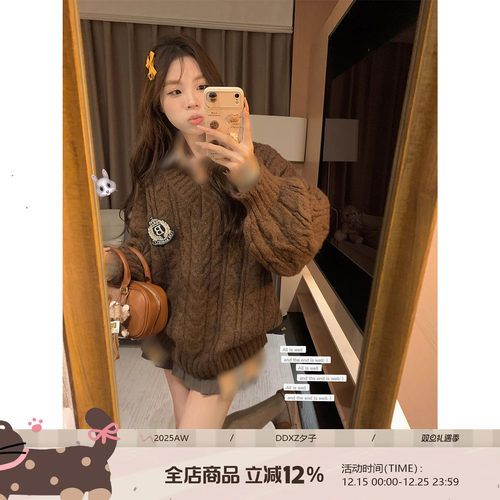 DDXZ夕子韩系学院风保暖徽章毛衣