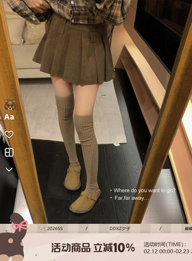 DDXZ夕子灯芯绒半身百褶裙女学院风高腰显瘦百搭纯色复古短款半裙