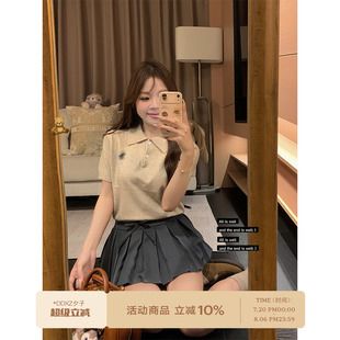 针织衫 DDXZ夕子纯色学院风小马刺绣短袖 减龄正肩百搭POLO领上衣女