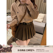 DDXZ夕子 韩系学院风短款 高腰显瘦百褶裙百搭A字半身裙小个子女