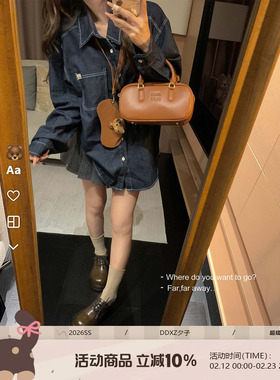 DDXZ夕子 高级感长袖复古蓝牛仔衬衫叠穿翻领宽松廓形水洗蓝衬衣