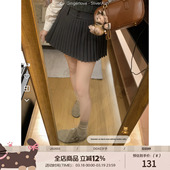 DDXZ夕子 韩系学院风纯色纽扣细百褶半身裙减龄设计感高腰A字短裙