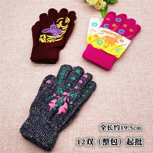 W049A女款胶印针织手套+12起冬季学生可爱保暖针织手套义乌2元店