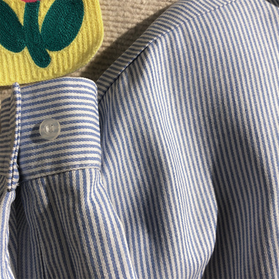 小清新男生蓝色条纹衬衫男