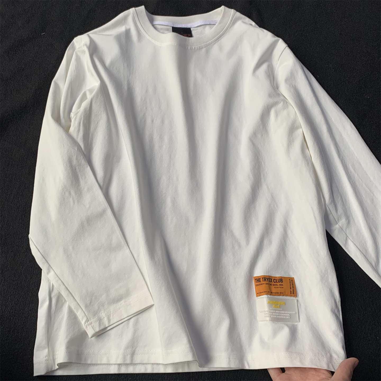 秋季新款长袖白色T恤男美式复古纯棉圆领打底衫女宽松休闲上衣潮