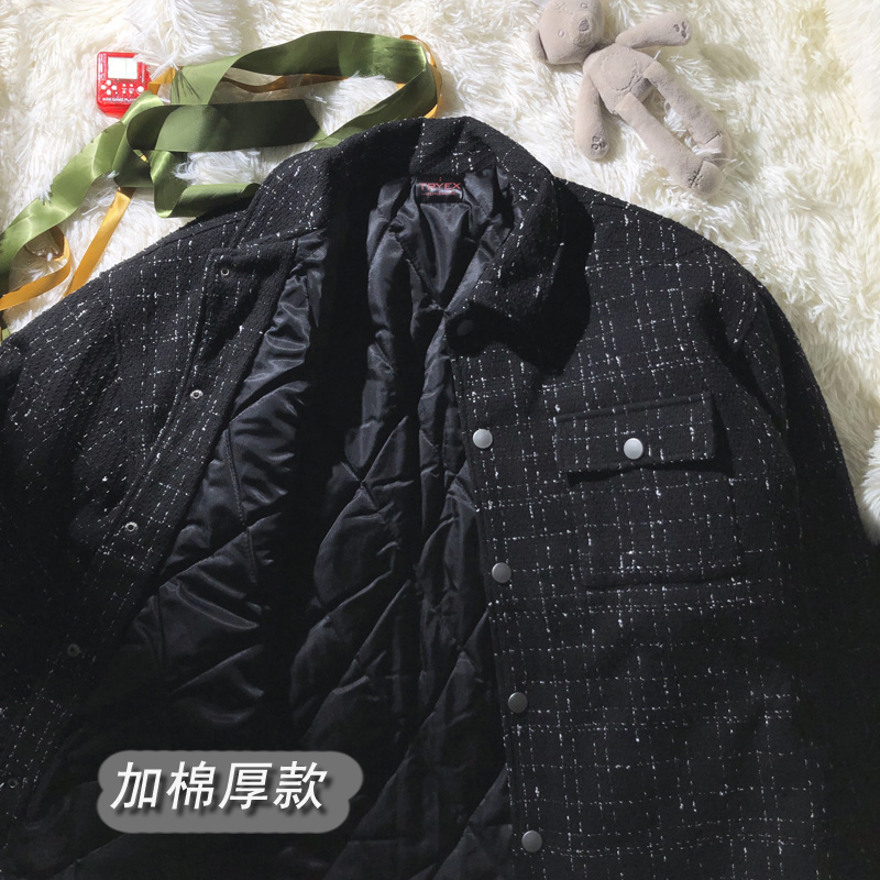 冬季黑色小香风夹棉加厚外套棉服