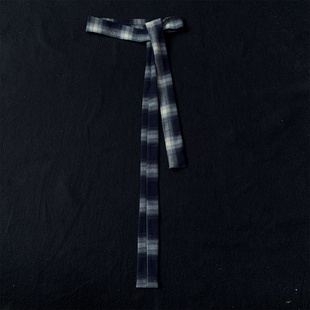 潮流百搭藏青色格子布腰带男女简约休闲绑带式蓝色格纹装饰细腰带