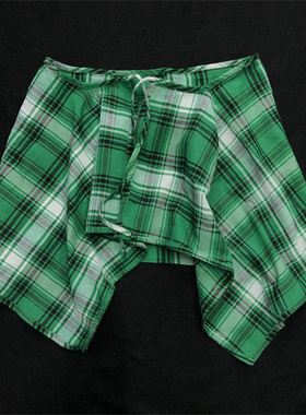 潮牌绿色格纹爵士风穿搭配饰罩衫腰巾男格子屁帘女下摆假衬衣腰封