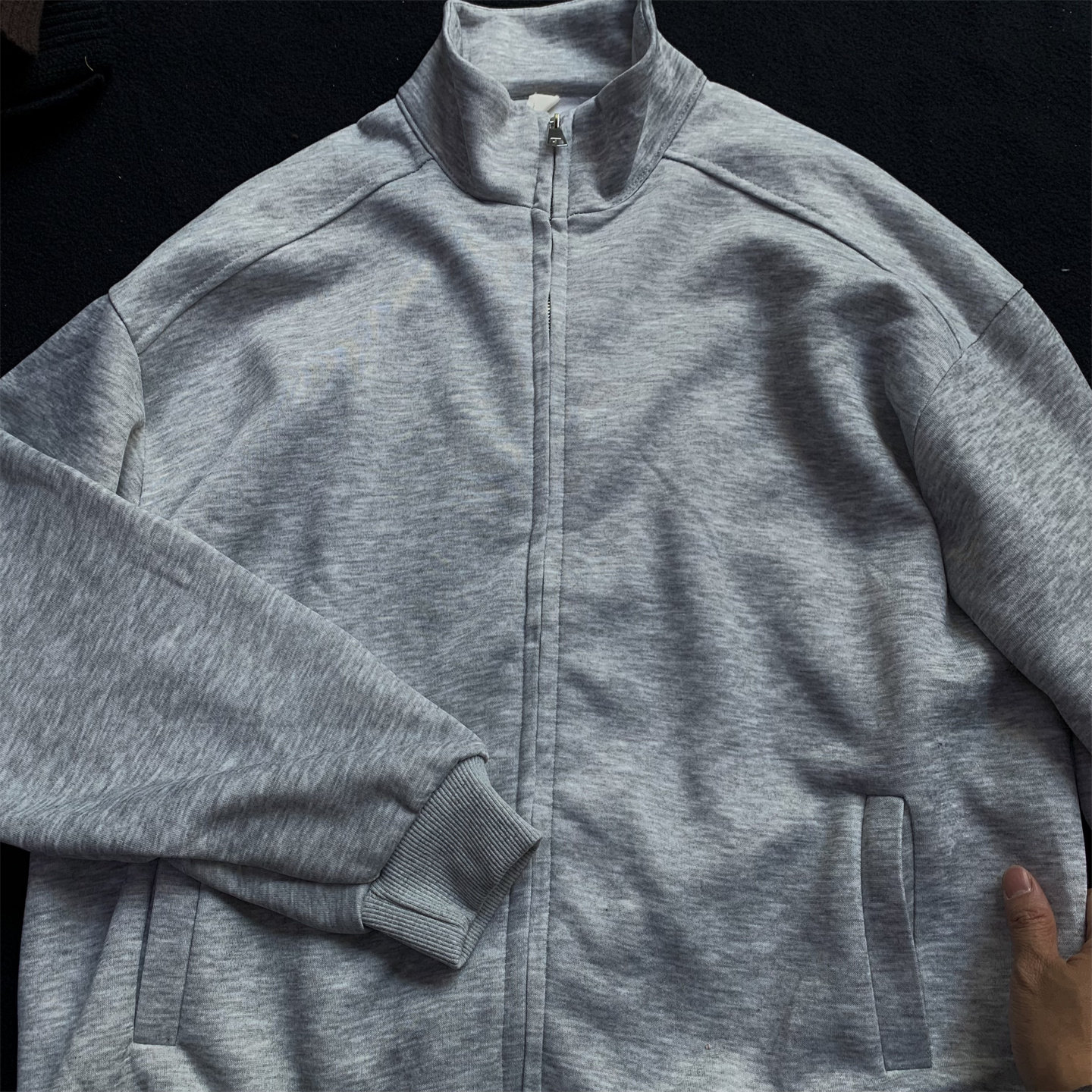 新款重磅拉链夹克男宽松休闲运动风灰色立领卫衣女简单纯色系外套