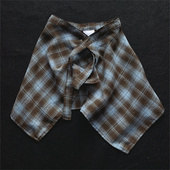 复古咖色儿童屁帘蓝棕色格子系带腰巾男女跳舞叠穿遮屁帘配饰下摆