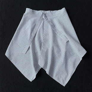 街头潮流白色格子布腰带腰封男女新款百搭不规则下摆叠穿格纹屁帘