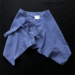 cosplay屁帘儿童跳舞配饰潮牌穿搭腰封蓝色小格子下摆系带半身裙