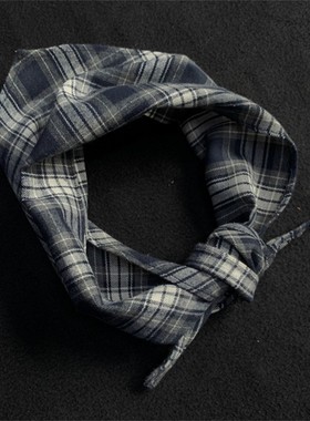 非常好用时尚深蓝色格纹配饰三角巾领巾蓝色围脖男女手巾宽松百搭