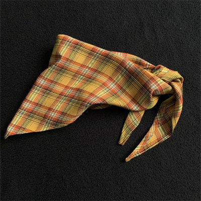 美式复古撞色格纹披肩女秋季出游三角巾围巾领巾男ins风手巾腰巾