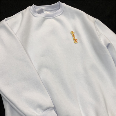 美式风男款无帽卫衣加绒圆领长袖徽章刺绣T恤男女宽松情侣外套