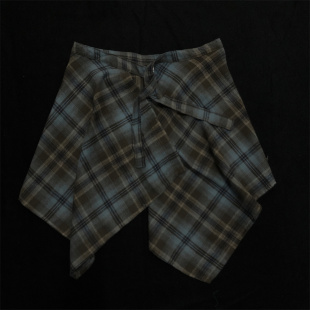 爵士风穿搭罩衫 不规则渐变格子下摆女生防走光系带叠穿屁帘腰封男