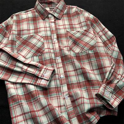 春秋红色格子衬衫男款红格子复古高街美式格纹衬衣男高级感外套女