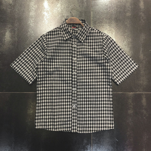 黑白衬衣男款 夏季 新款 男潮牌潮流衬衫 潮ins 港风磨毛黑格子短袖