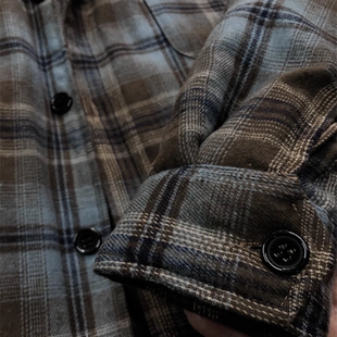 复古风蓝棕色格子衬衫男款保暖加厚衬衣男女宽松高端外套薄款上衣