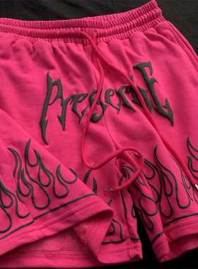 玫红色短裤男2026新款美式重磅毛圈运动裤夏季红色篮球宽松休闲裤