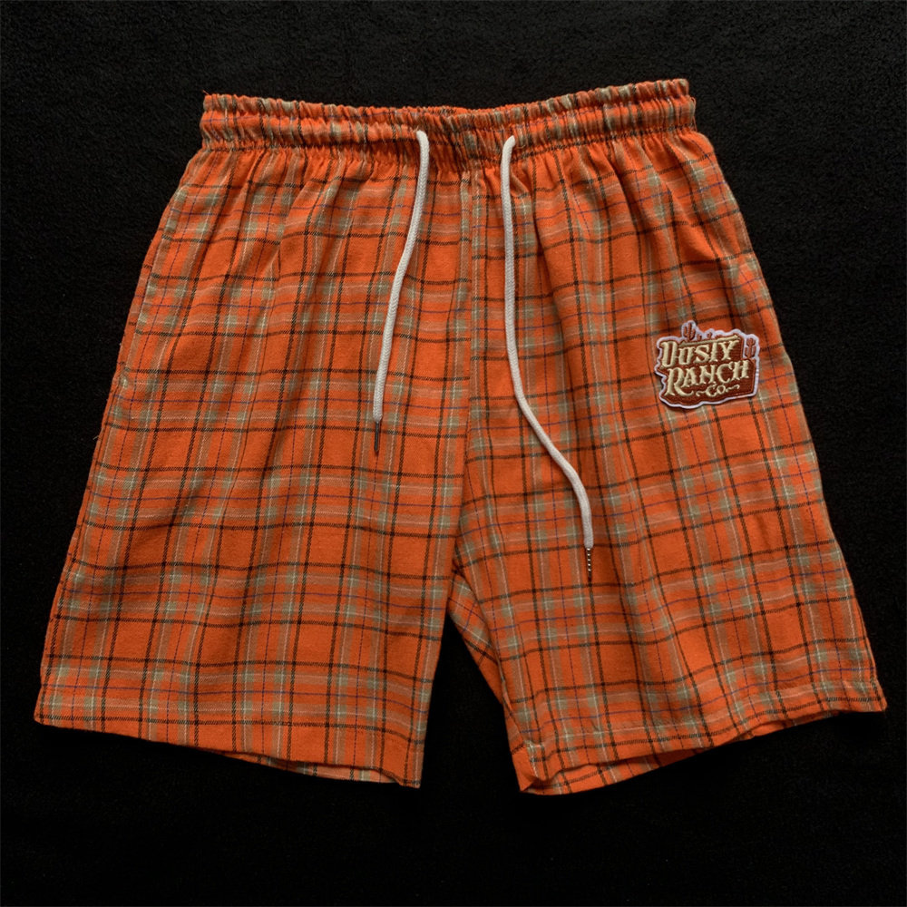 新款夏季徽章刺绣短裤男宽松薄款橙色桔色休闲五分裤红色格子裤女,男装,短裤,淘宝优惠券,粉丝福利购,淘宝优惠卷