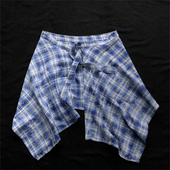 蓝色美式 2026新款 遮屁帘女夏季 复古扎染印花格子下摆街舞嘻哈男生