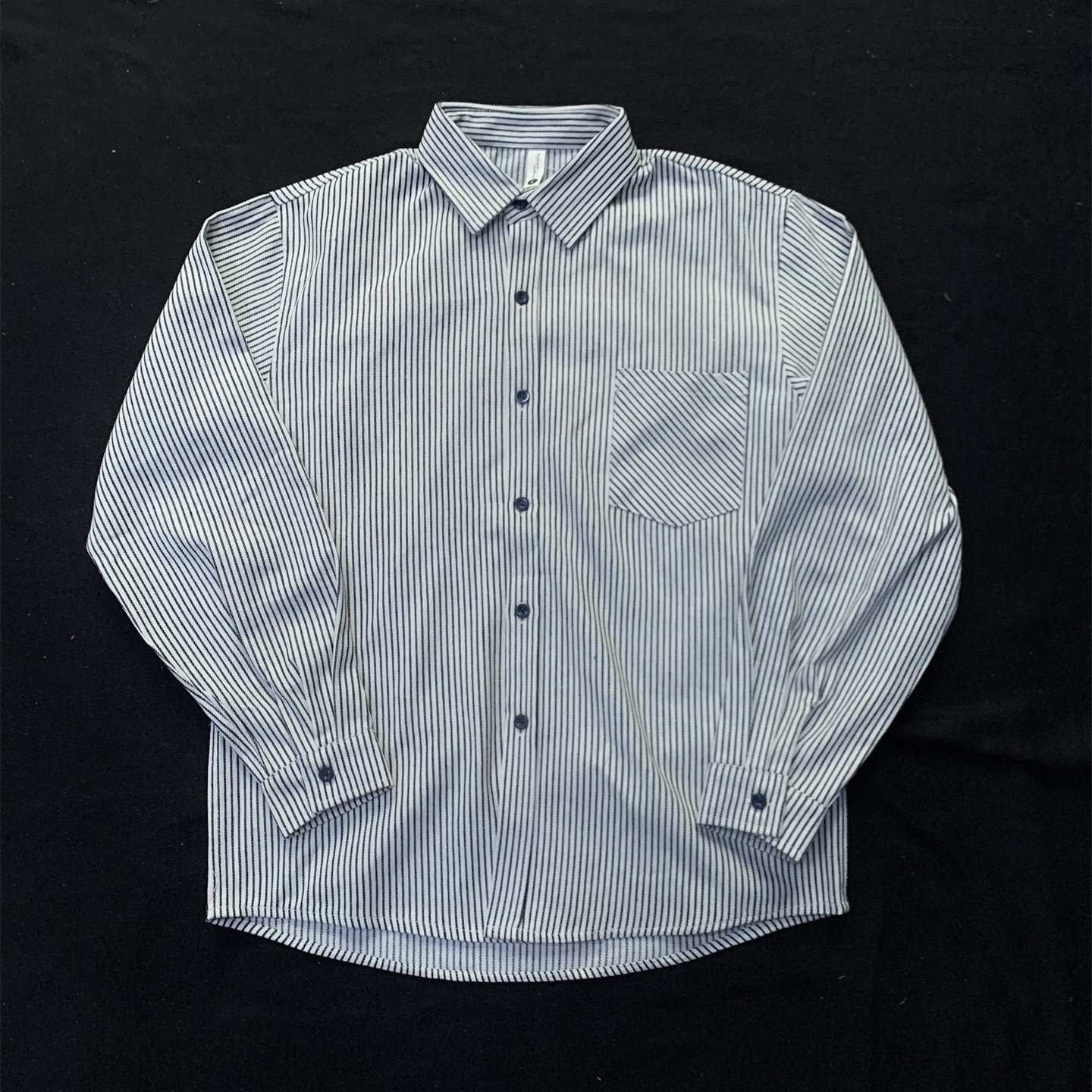 重磅新款条纹衬衫男长袖翻领宽松情侣衬衣春秋季白色上衣薄款外套