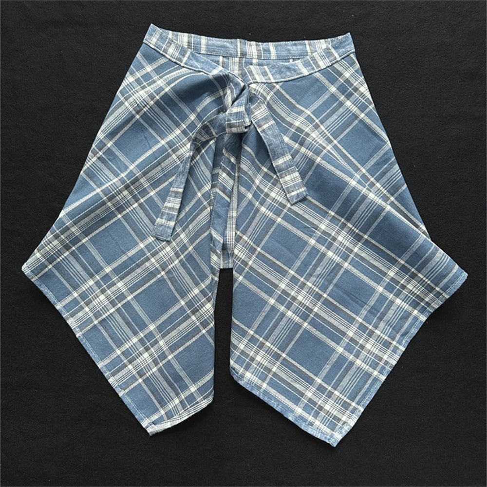 扎染蓝色格子屁帘女蓝白系带流苏腰封腰带款腰环罩衫配裙子下摆男