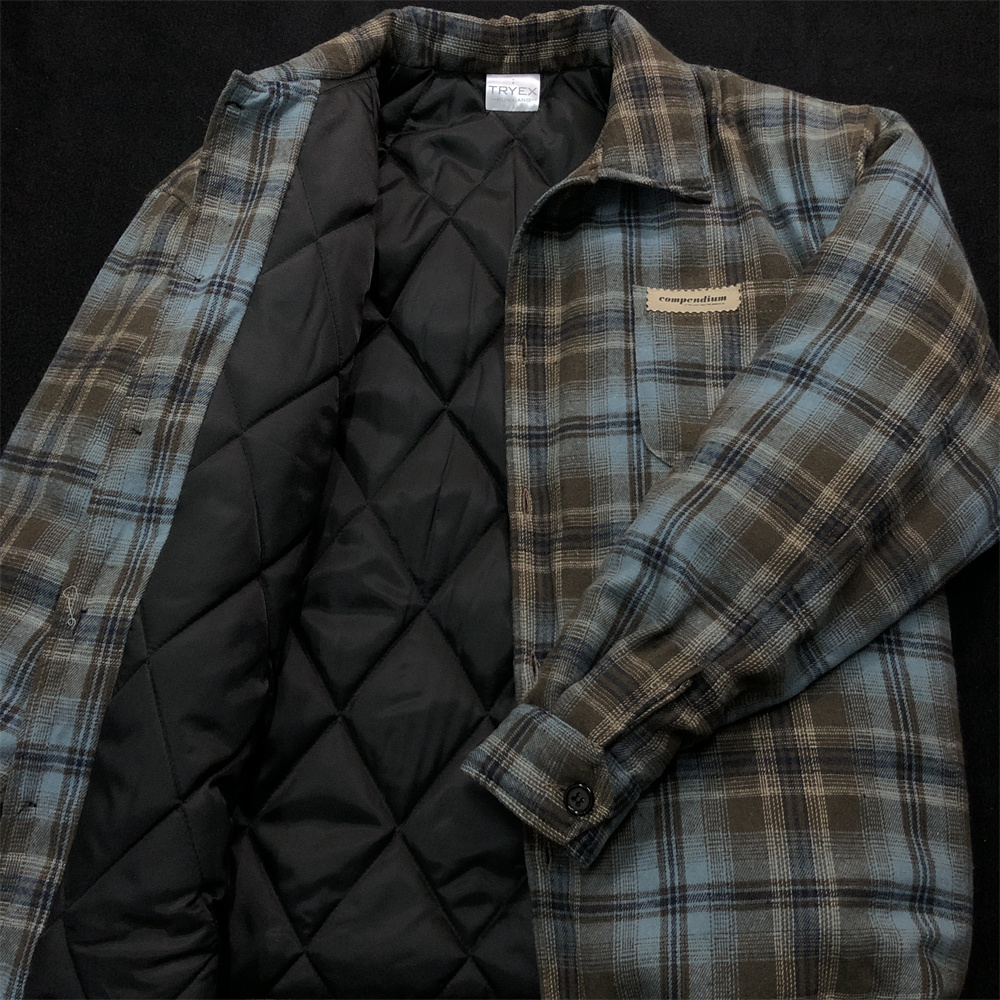 薄款棉衣潮男高级感棉服翻领做旧扎染格子外套棉沃男生夹克上衣冬