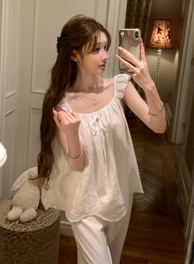 梭织纯棉清甜少女心小吊带长裤