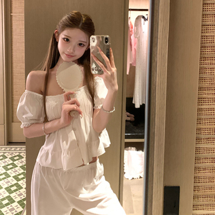 欧若拉睡衣女【月光悠情】春夏法式复古少女A类棉短袖长裤两件套