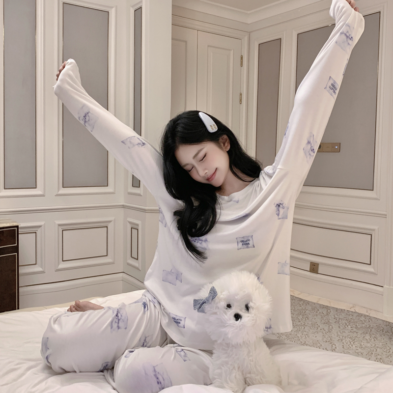 可爱少女早秋莫代尔长袖长裤睡衣
