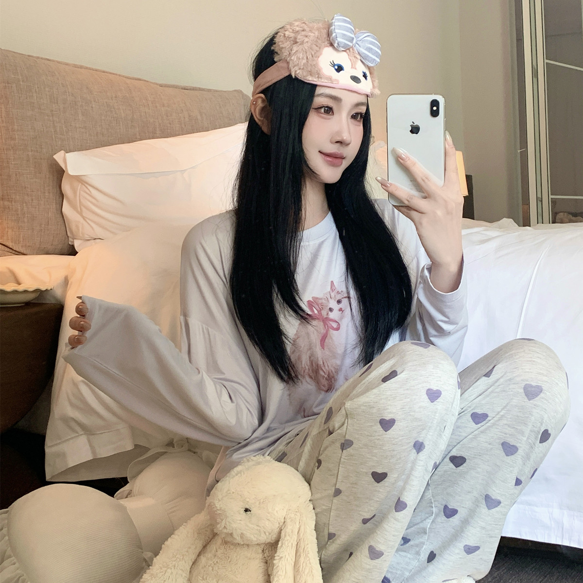 软萌可爱猫咪圆领莫代尔家居服女