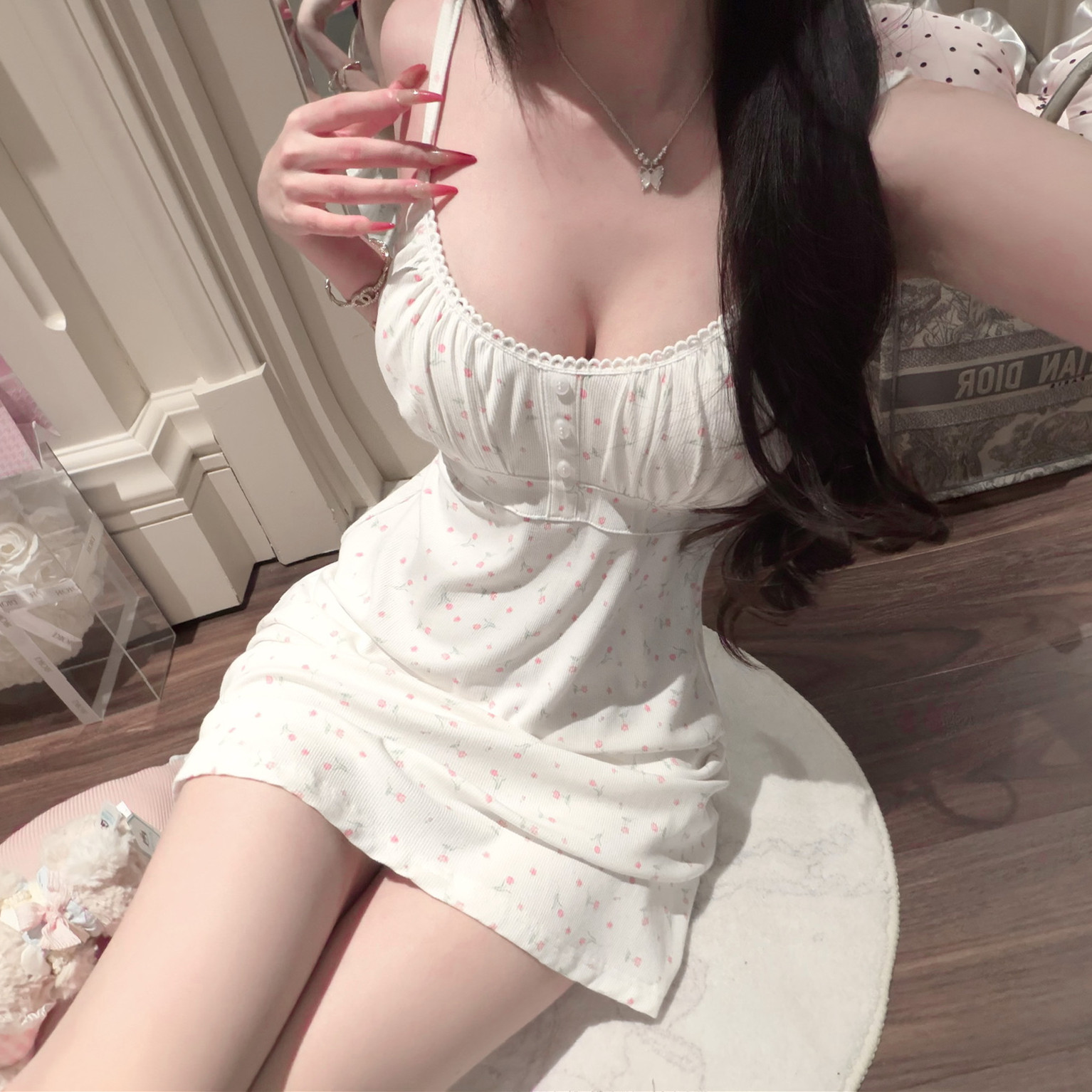 甜欲bm小碎花带胸垫莫代尔睡裙