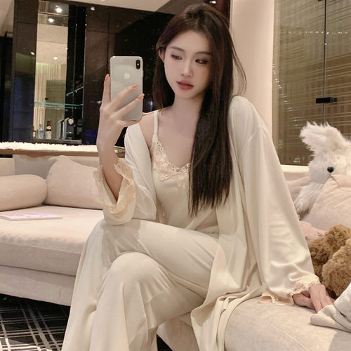 欧若拉睡衣女【珍珠小姐】秋冬气质小众高级感仿羊绒三件套家居服