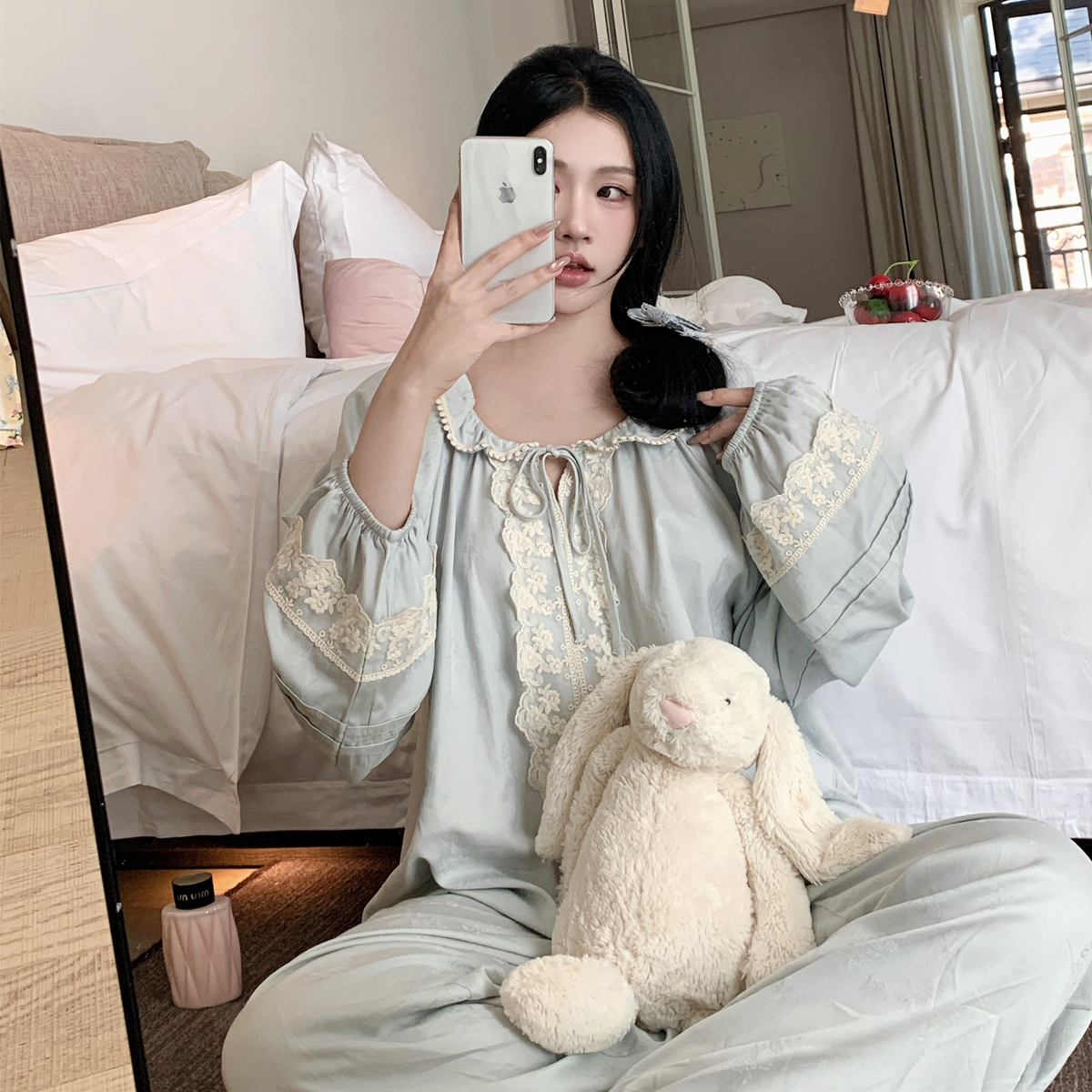 欧若拉睡衣女【甜心少女】小众复古优雅秋季丝绵长袖长裤家居服