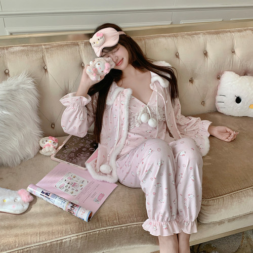 冬日甜欲性感海岛绒三件套带胸垫