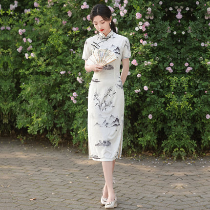 夏季新款旗袍年轻款高端气质中长款新中式国潮风少女小个子连衣裙