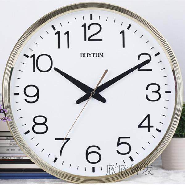 rhythm日本丽声钟表14英寸圆形简约卧室静音客厅挂钟