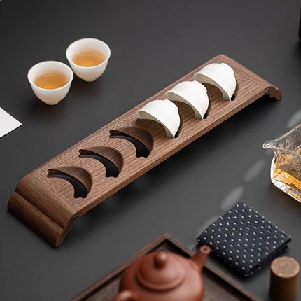 原彩品胡桃木茶杯架实木晾干架品茗杯沥水架收纳置物架茶具摆放架