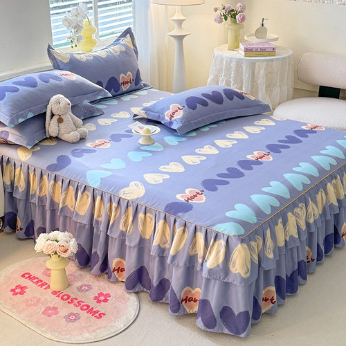全棉四季床裙防滑双人床罩遮丑